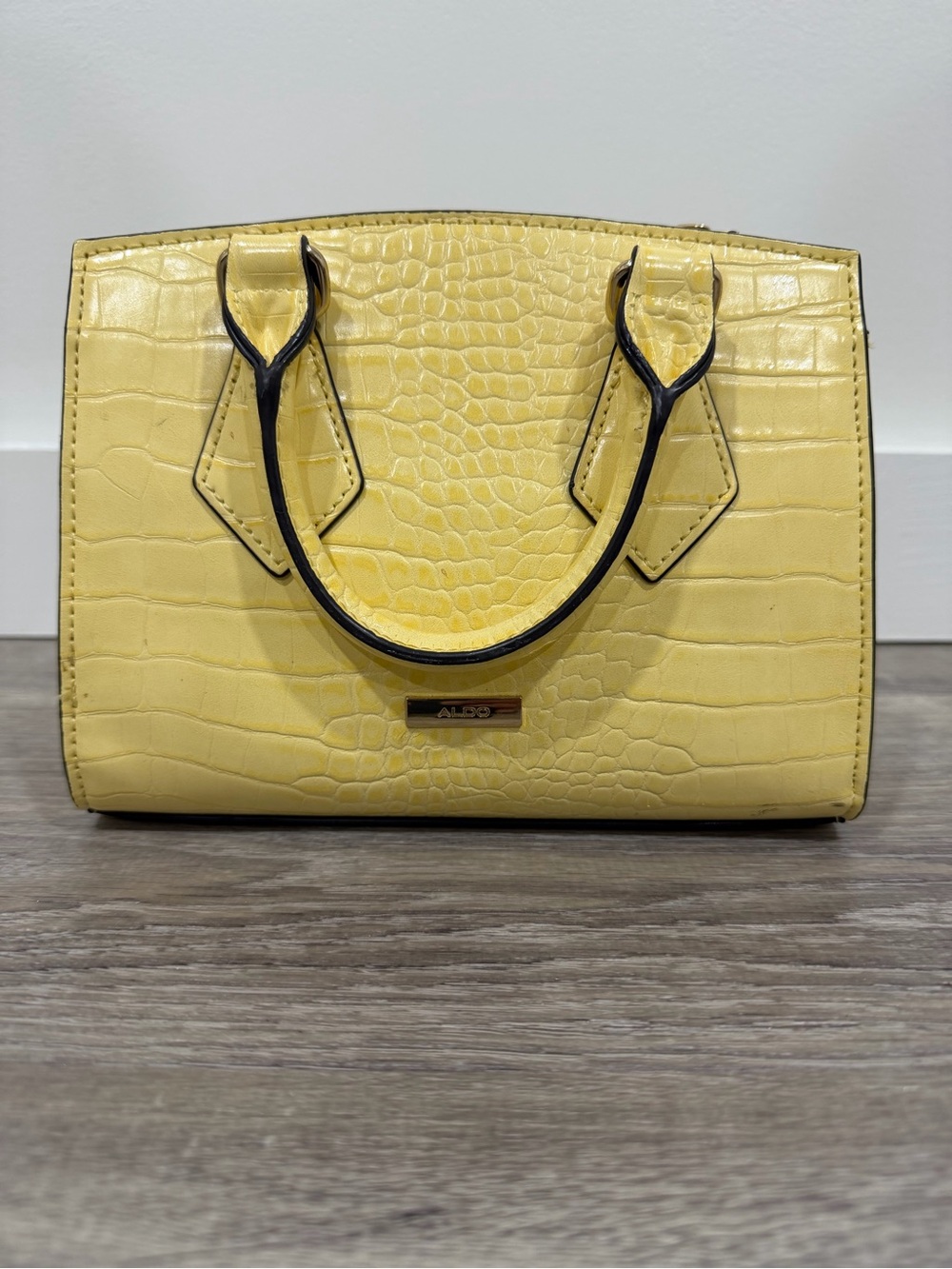 ALDO Yellow Croc-Embossed Satchel with Contrast Trim - Picture 2 of 7